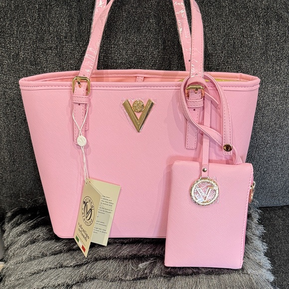 Valentino Orlandi Handbags - Valentino Orlandi Pink Tote with Matching Card Holder
